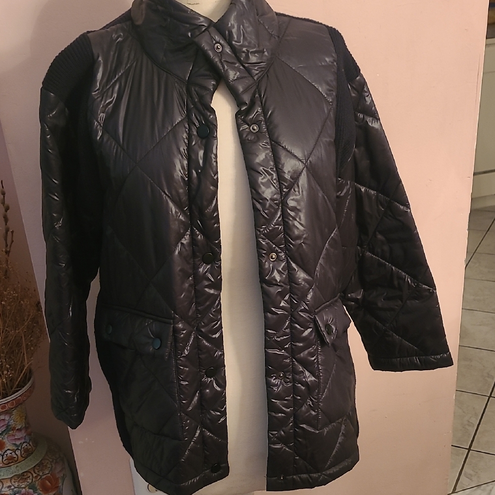 Elliott Lauren Shiny Black Quilted Puffer Jacket Size Lg